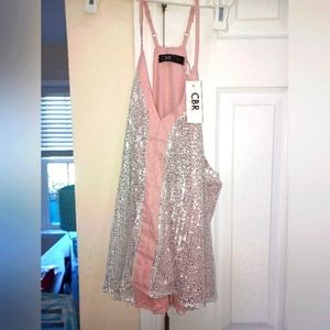 CBR  NWT bling silver sequins over pink lining SZ M